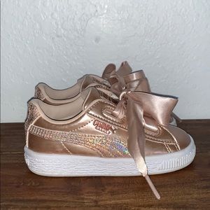 Puma Basket Glitter Pink Lace Bow Shoes 7C